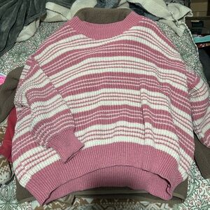 Grey Bandit pink and white striped sweater